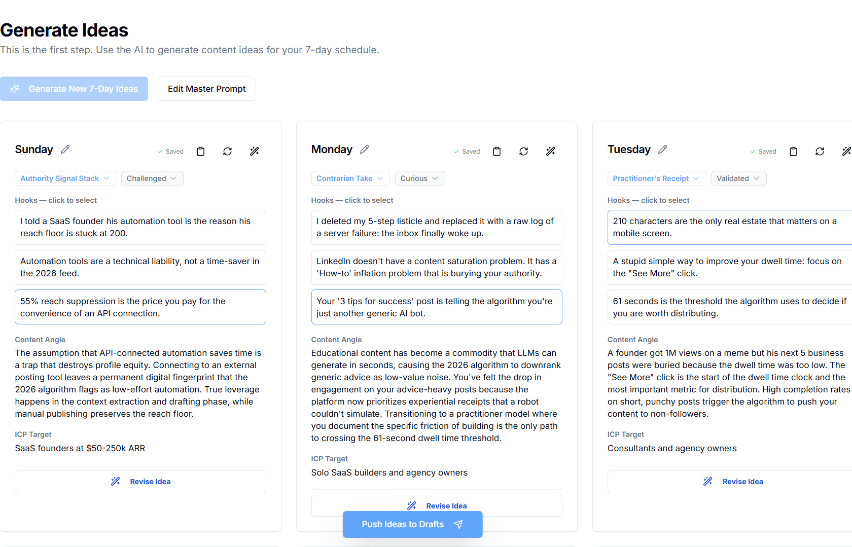 7 ideas with 3 hook options each